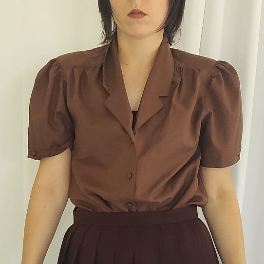 70s Brown Puff Sleeve Blouse