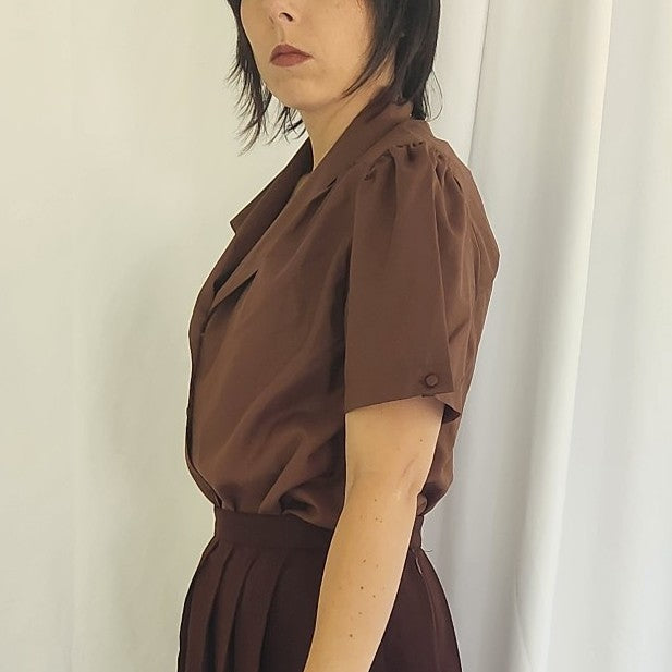 70s Brown Puff Sleeve Blouse