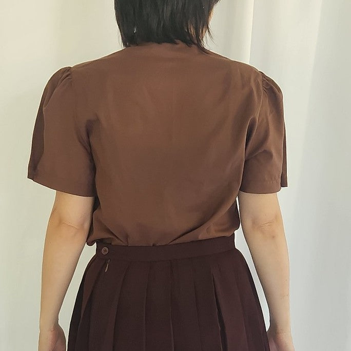 70s Brown Puff Sleeve Blouse