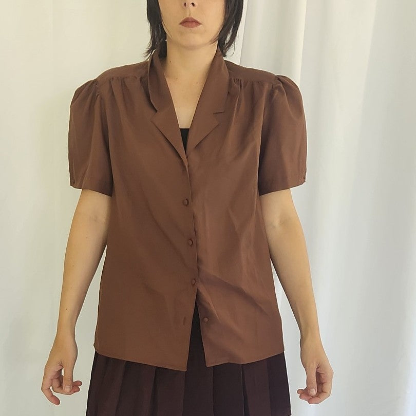70s Brown Puff Sleeve Blouse