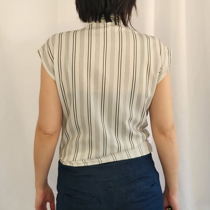 70s Black and White Striped Sleeveless Blouse