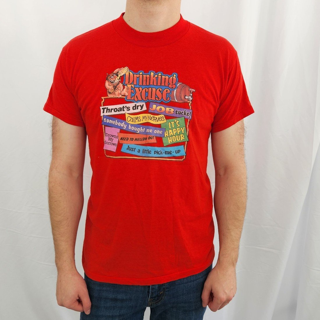 80s Red Screen Printed Drinking Tee