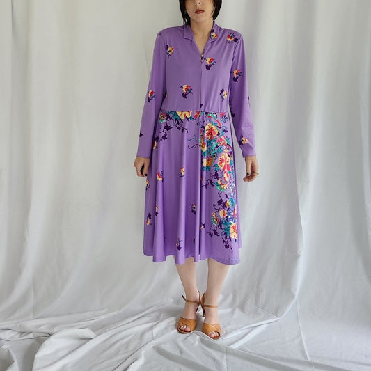 70s Purple Floral Dress