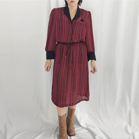 70s Red and Black Striped Day Dress