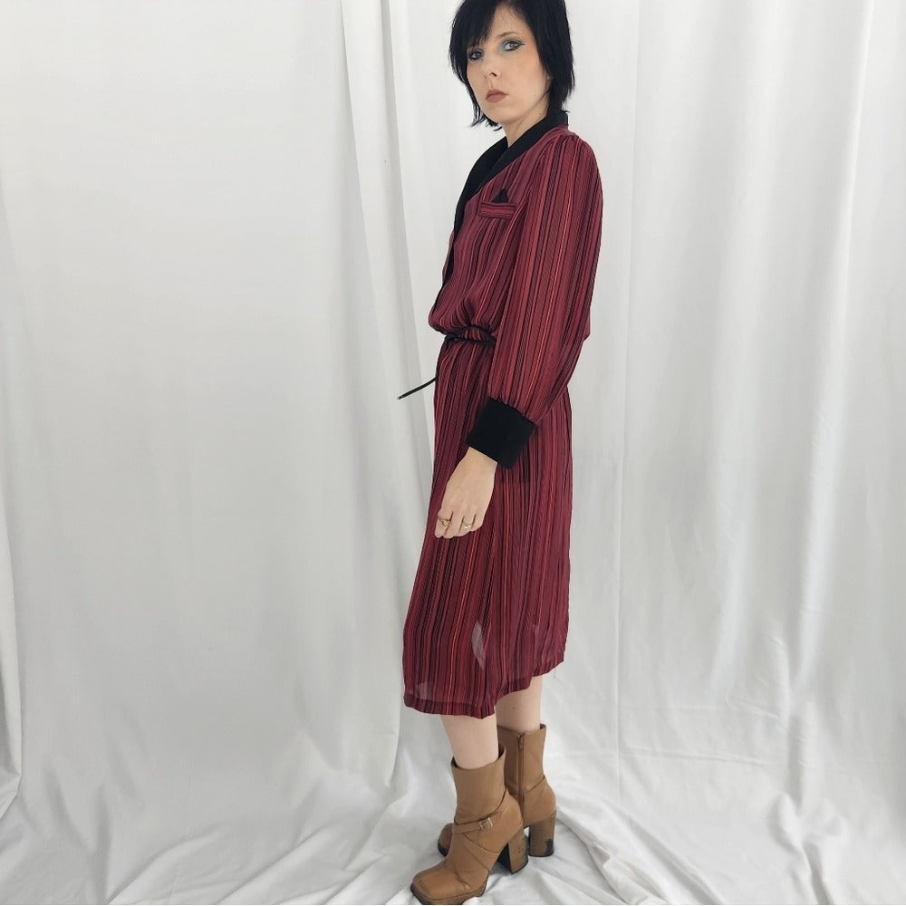 70s Red and Black Striped Day Dress