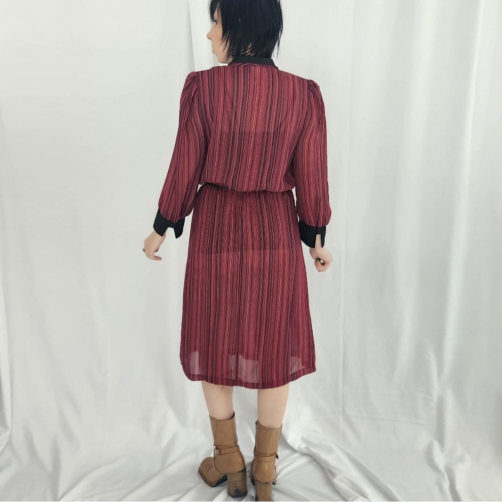 70s Red and Black Striped Day Dress