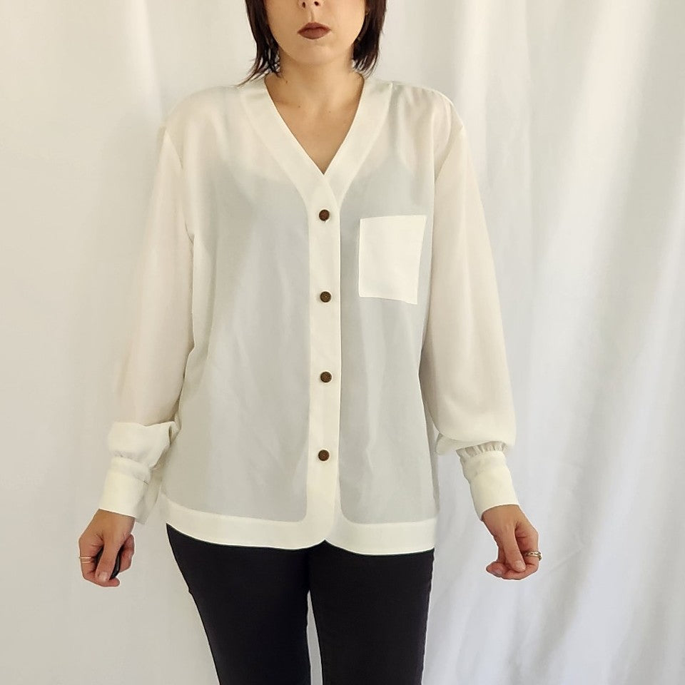 90s White Button Down Blouse