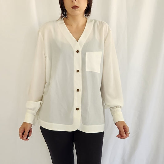 90s White Button Down Blouse