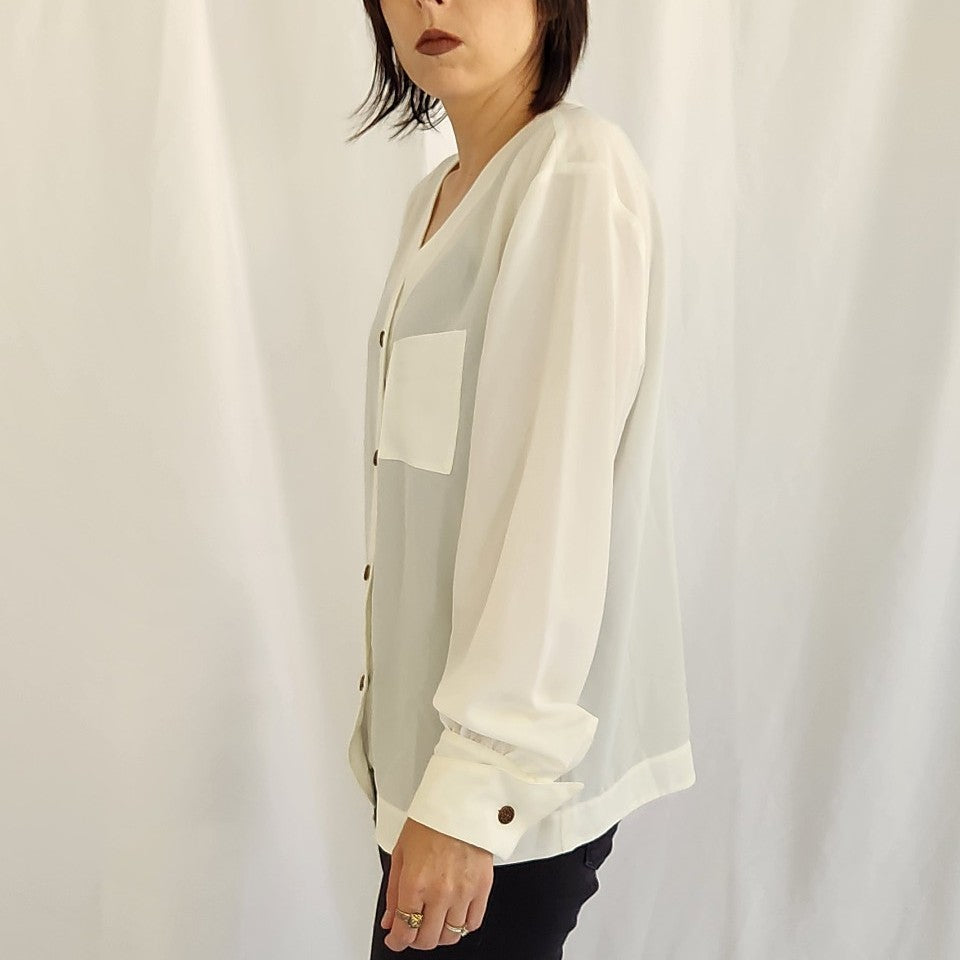 90s White Button Down Blouse