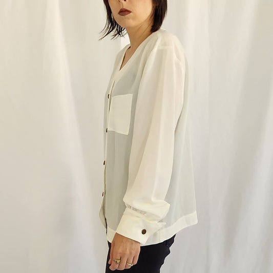 90s White Button Down Blouse