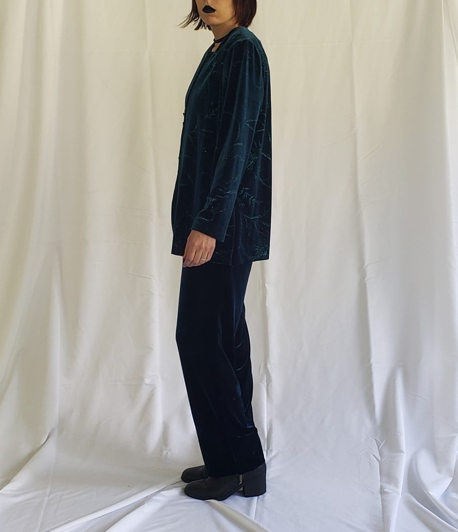 90s Sparkly Velvet Teal Pants and Top Set