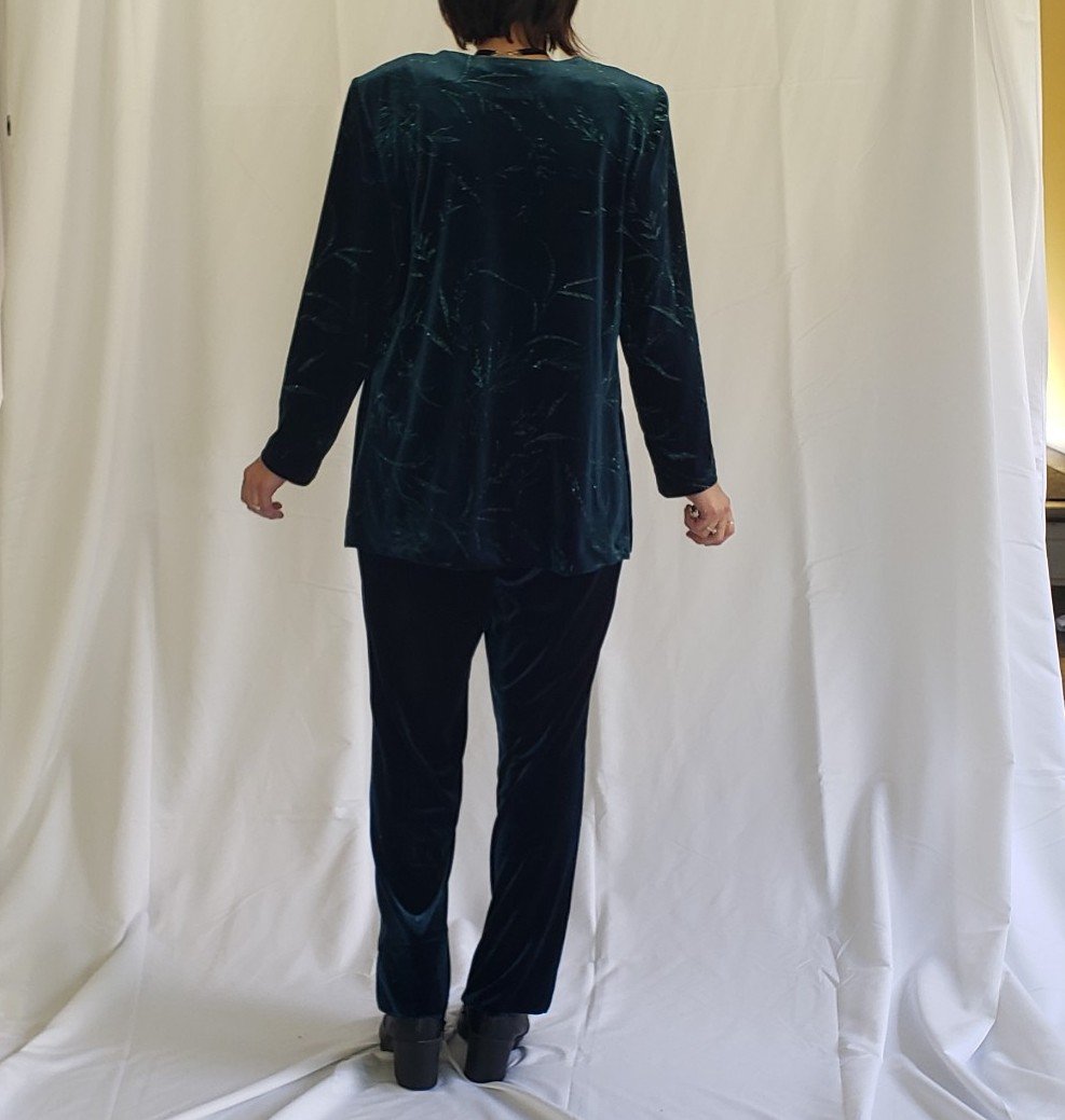 90s Sparkly Velvet Teal Pants and Top Set