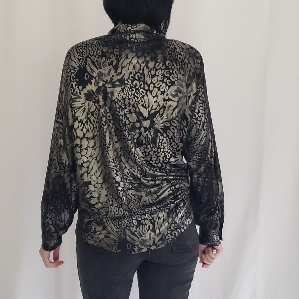 80s Black and Silver Floral Button Down