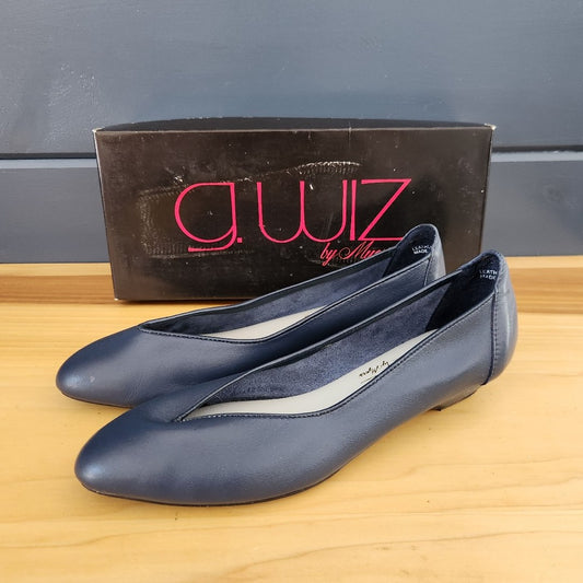 80s Navy Blue Leather Flats in Original Box