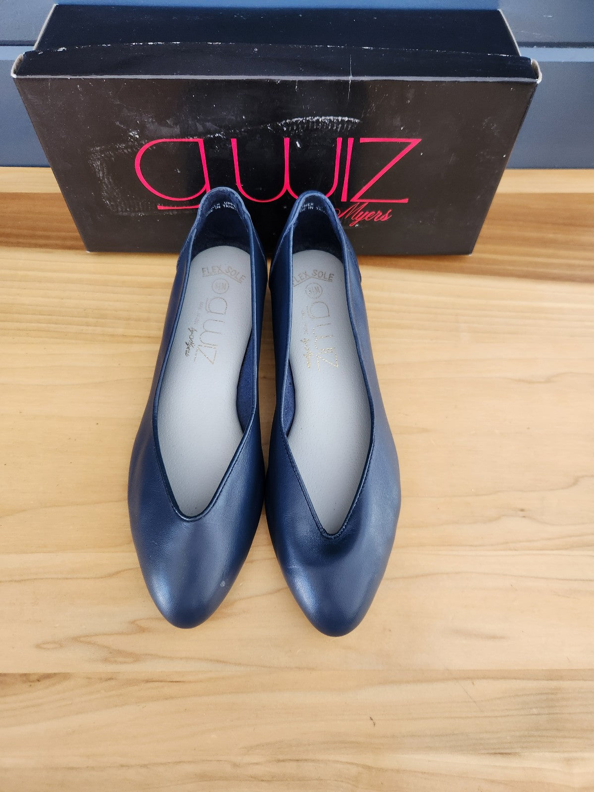 80s Navy Blue Leather Flats in Original Box