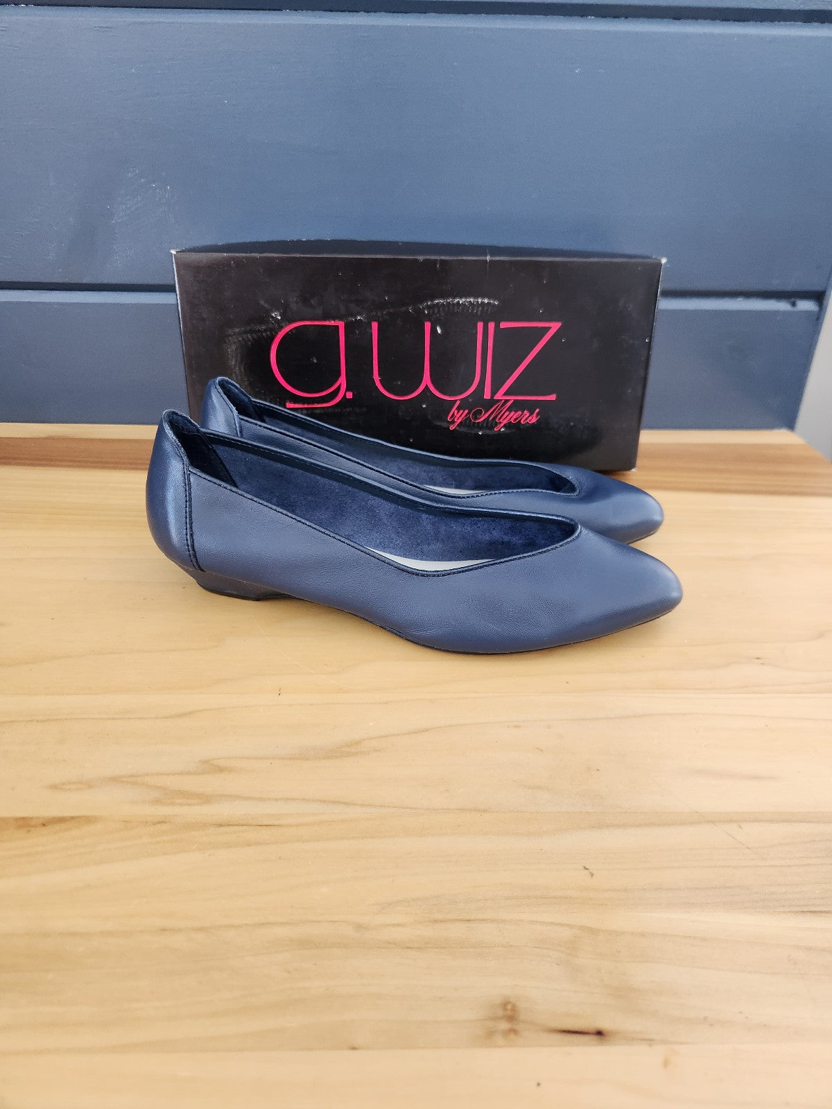 80s Navy Blue Leather Flats in Original Box