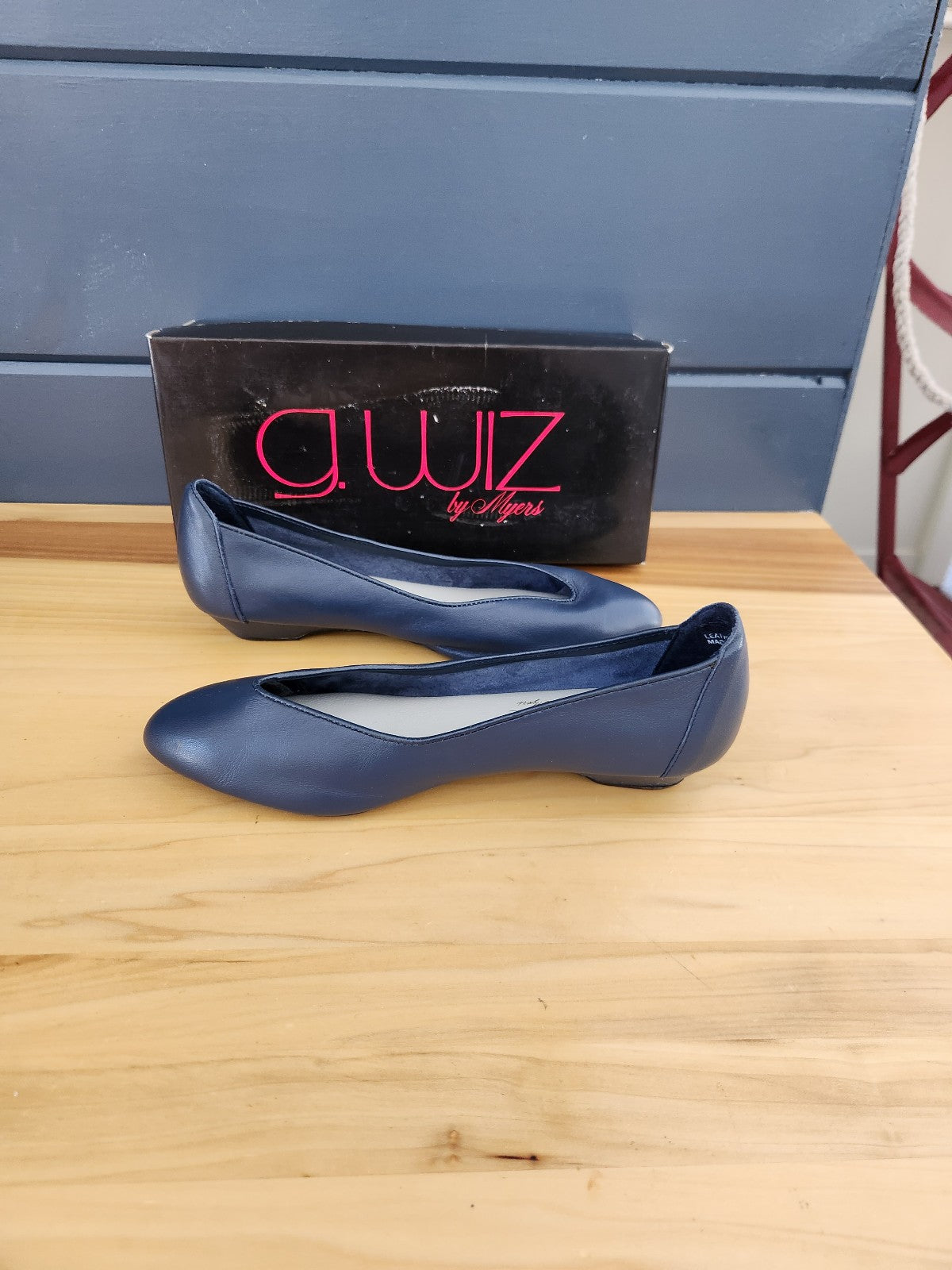 80s Navy Blue Leather Flats in Original Box