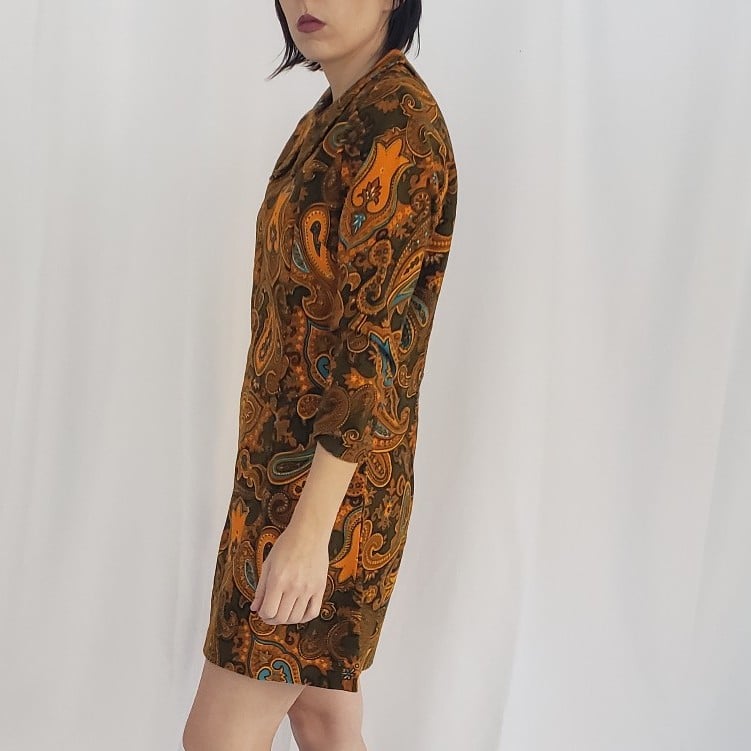 60s Handmade Dagger Collar Mod Paisley Mini Dress