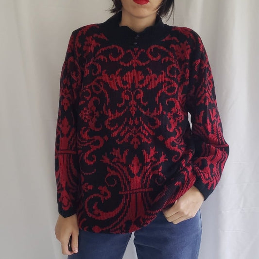 80s Red and Black Mock Turtleneck Sweater