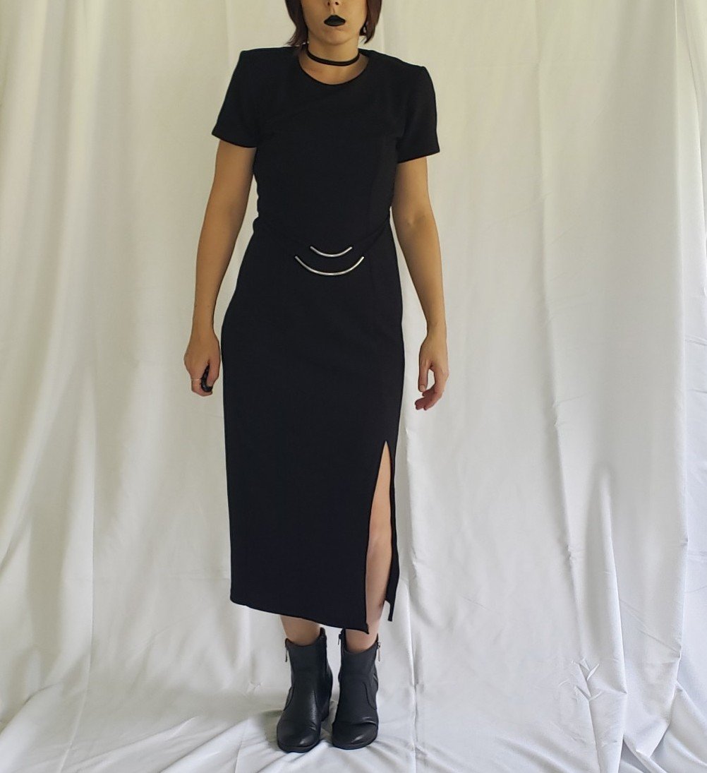 90s Black Whimsigoth Midi Dress