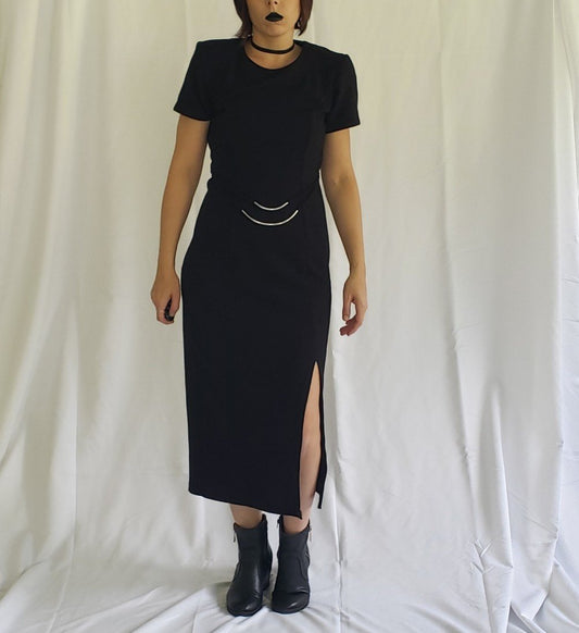 90s Black Whimsigoth Midi Dress