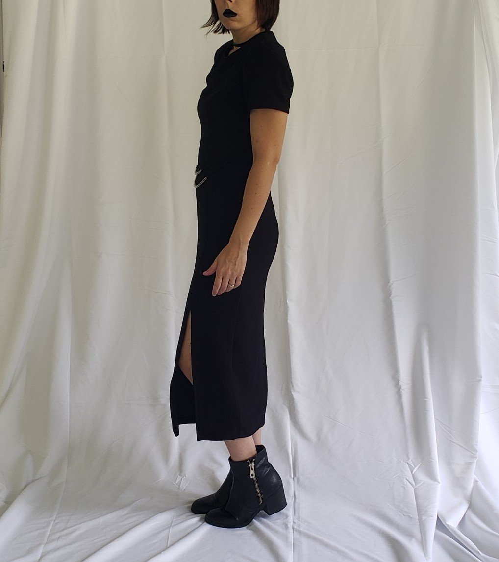 90s Black Whimsigoth Midi Dress