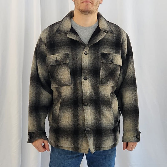 70s Gray and Black Plaid Shacket