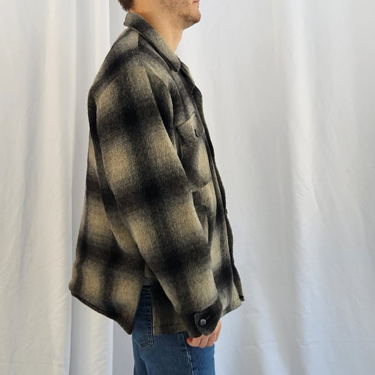 70s Gray and Black Plaid Shacket
