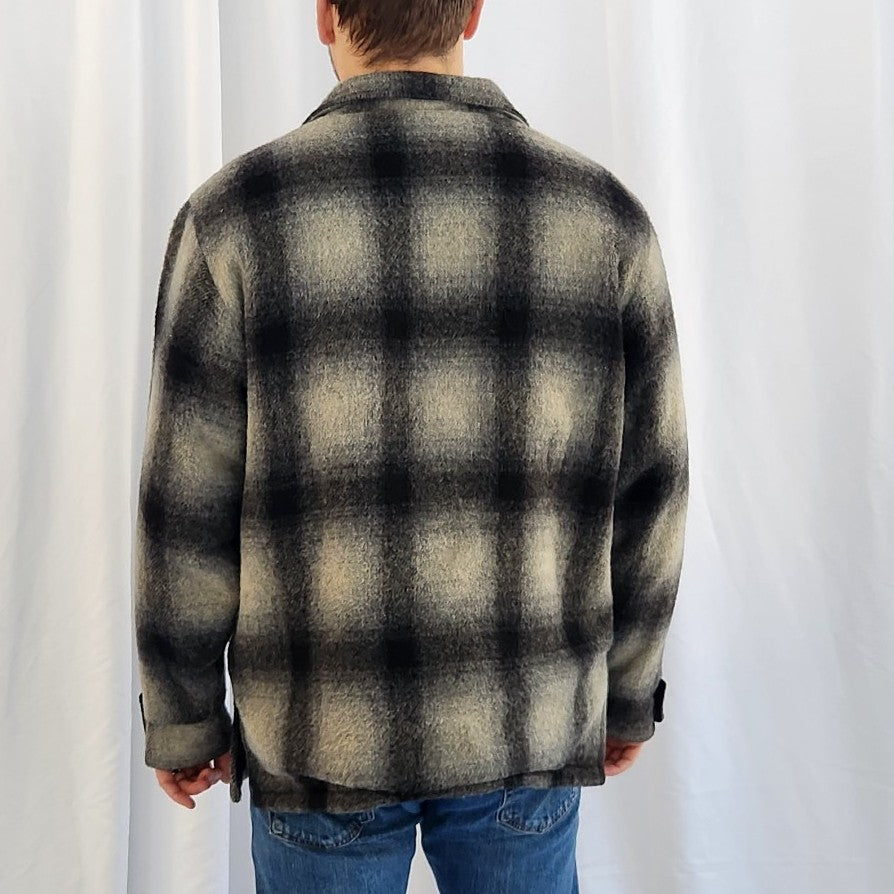 70s Gray and Black Plaid Shacket