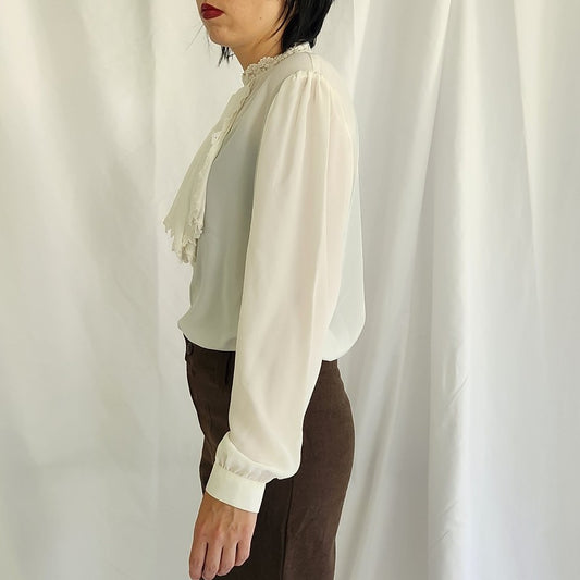 80s/90s Cream Blouse with Frilly Neckline