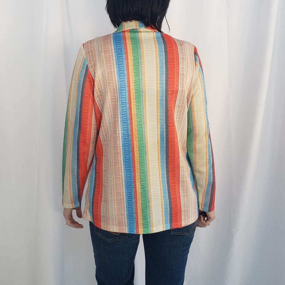 70s Coral and Blue Striped Dagger Collar Button Down
