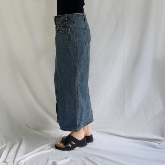 Y2K Denim Maxi Skirt With Belt