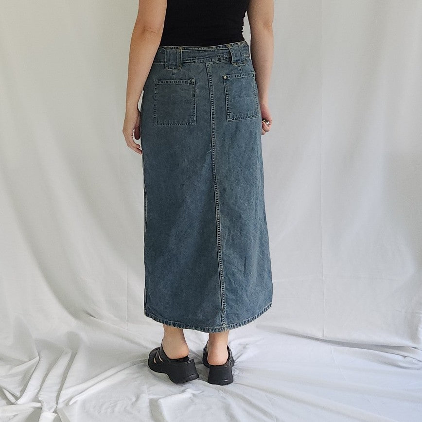 Y2K Denim Maxi Skirt With Belt