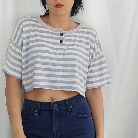 80s Purple and White Cropped Tee