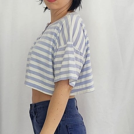 80s Purple and White Cropped Tee