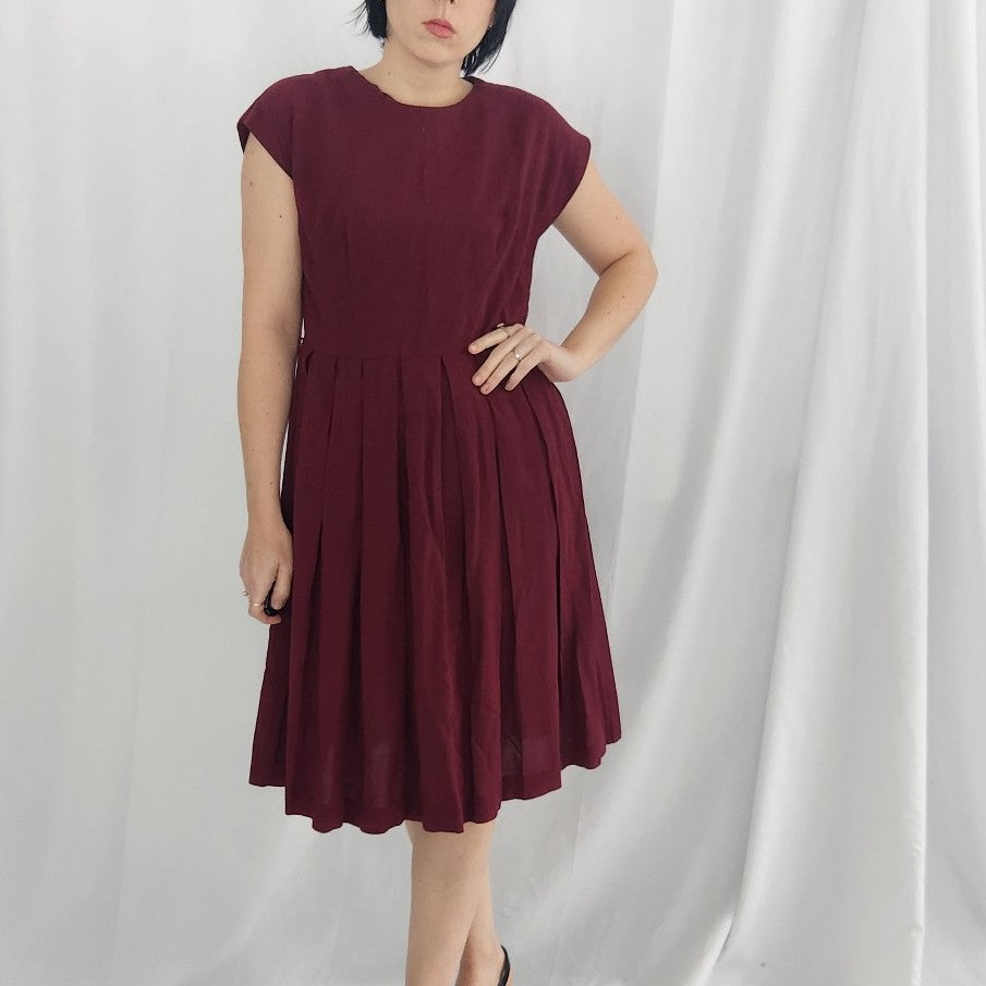 60s Cranberry Red Pleated Day Dress with Jacket