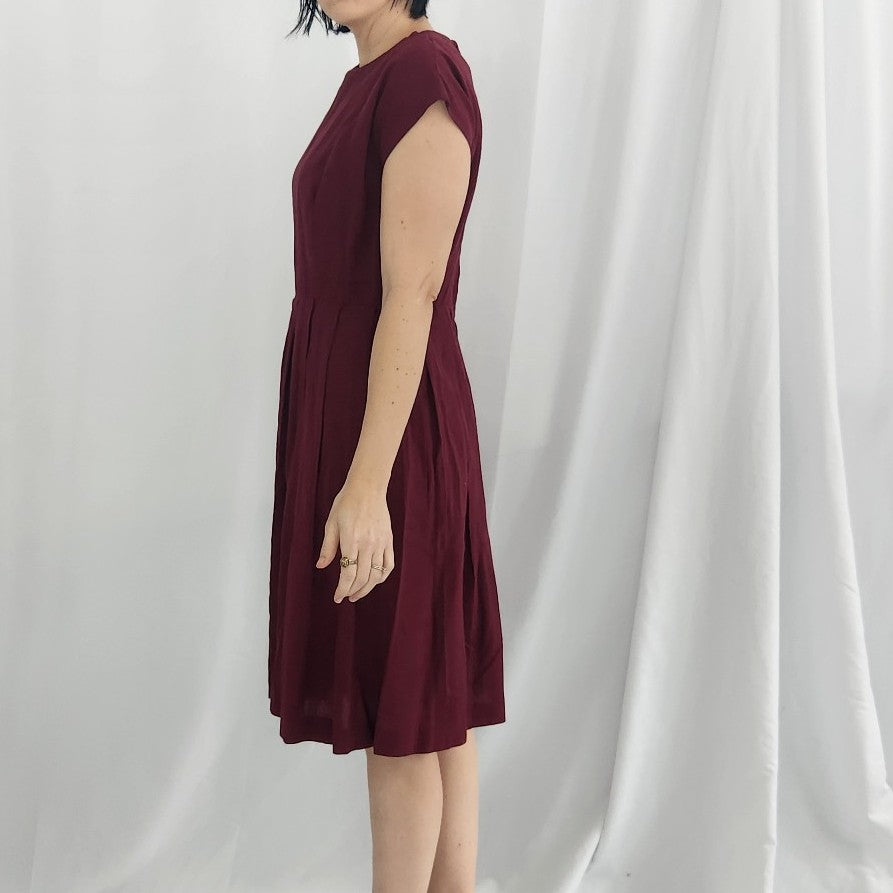 60s Cranberry Red Pleated Day Dress with Jacket