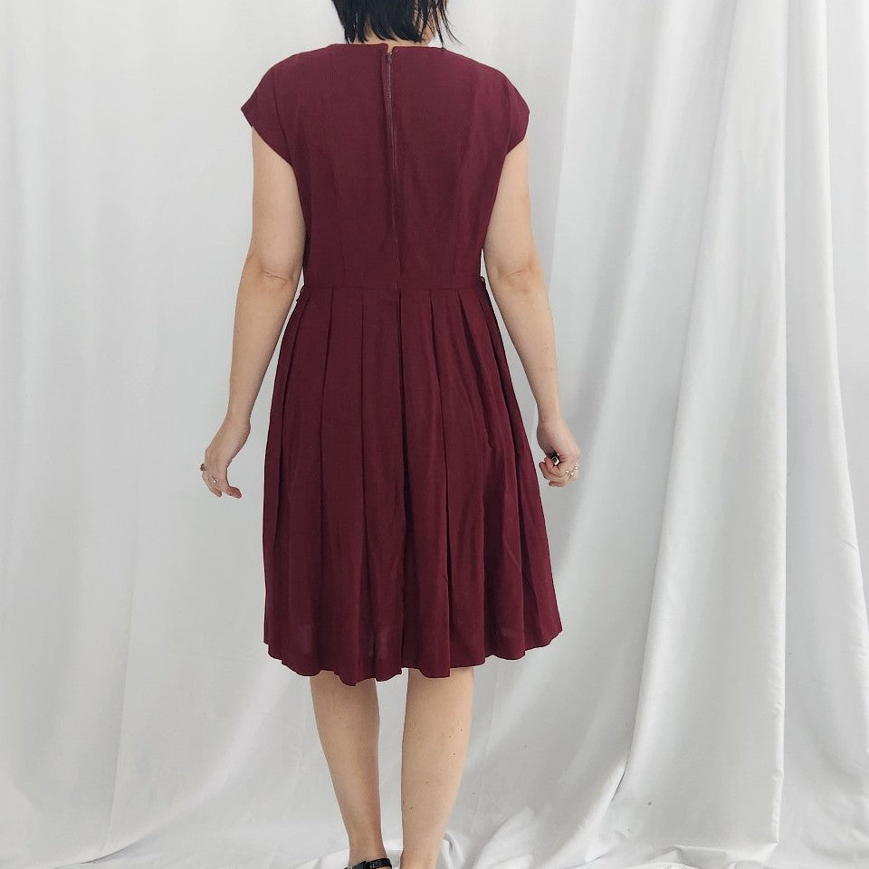 60s Cranberry Red Pleated Day Dress with Jacket