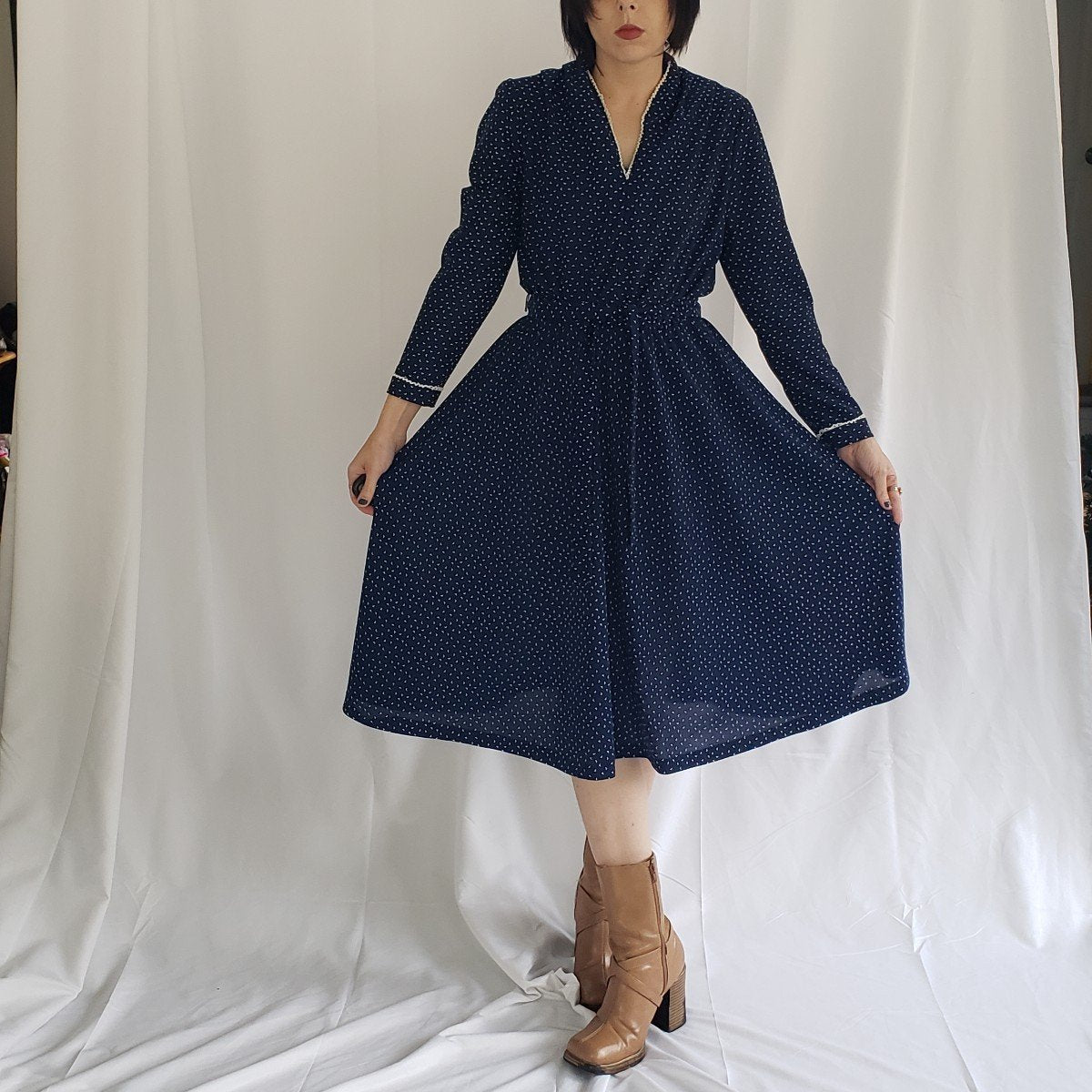 70s Hand Made Blue and White Day Dress