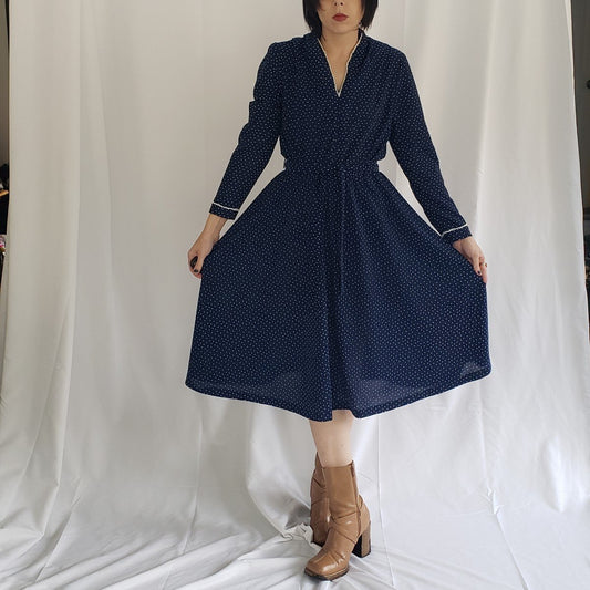 70s Hand Made Blue and White Day Dress