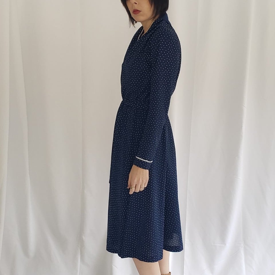 70s Hand Made Blue and White Day Dress