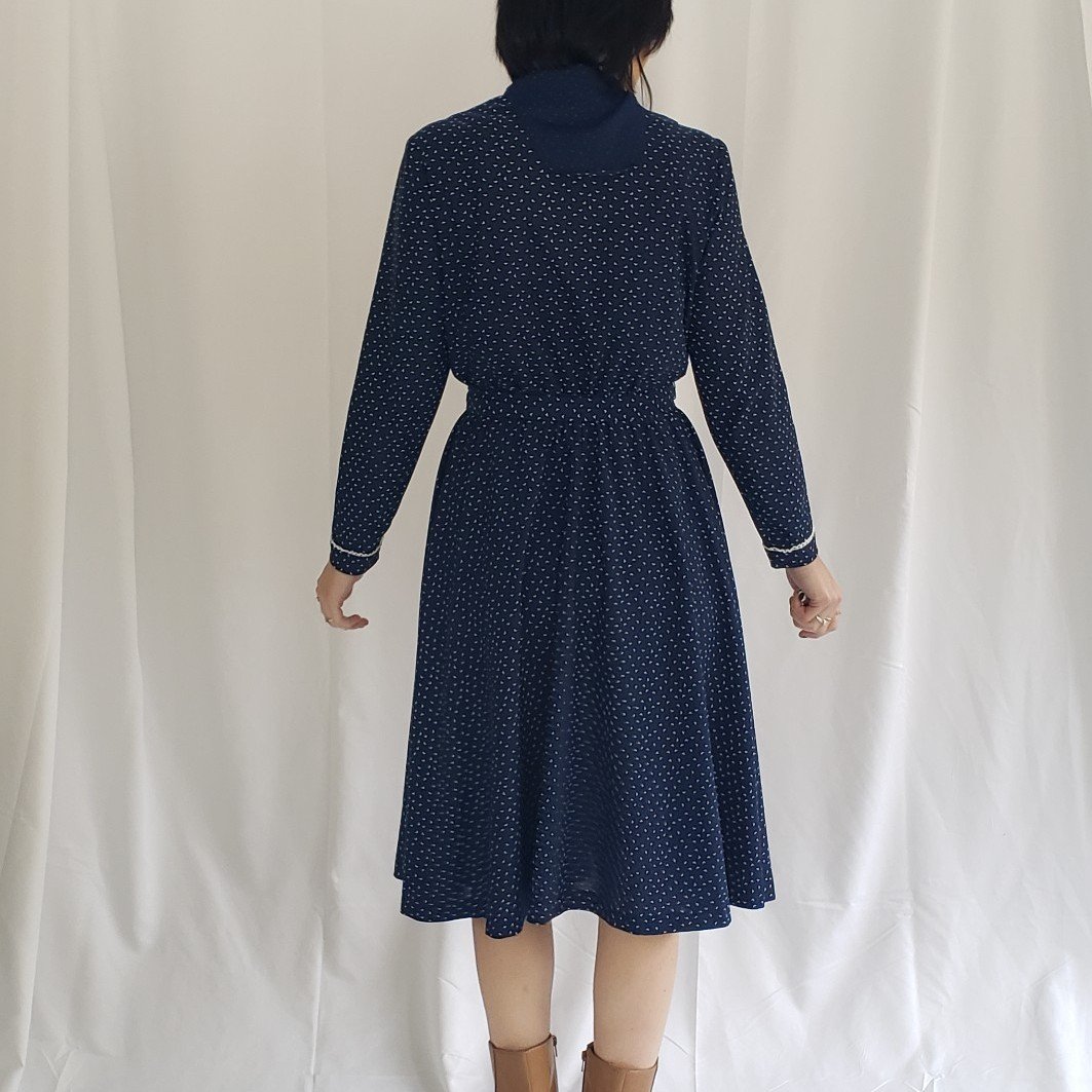70s Hand Made Blue and White Day Dress