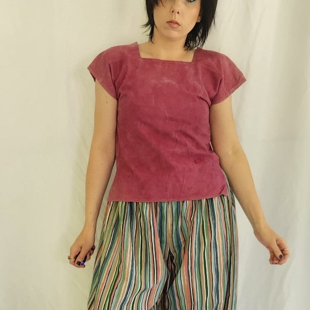 90s Pink Suede Square Neck Top