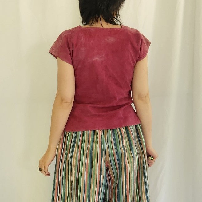 90s Pink Suede Square Neck Top