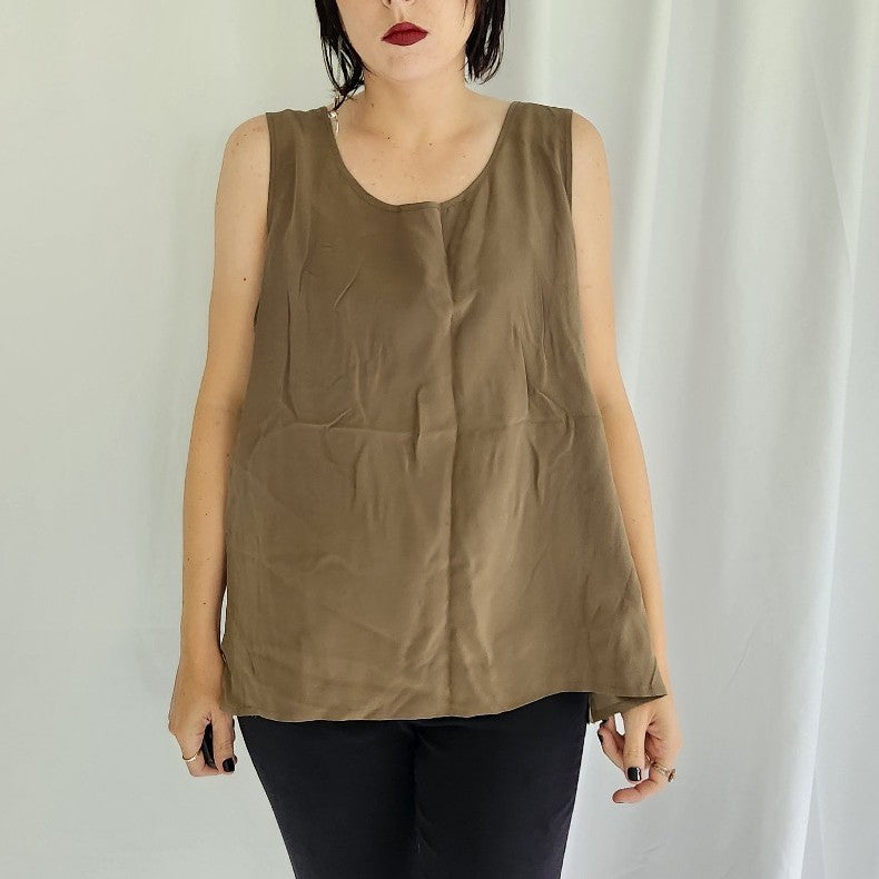 90s Olive Green Sleeveless Silk Blouse