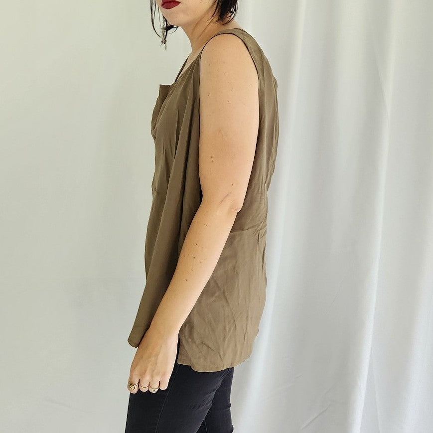 90s Olive Green Sleeveless Silk Blouse