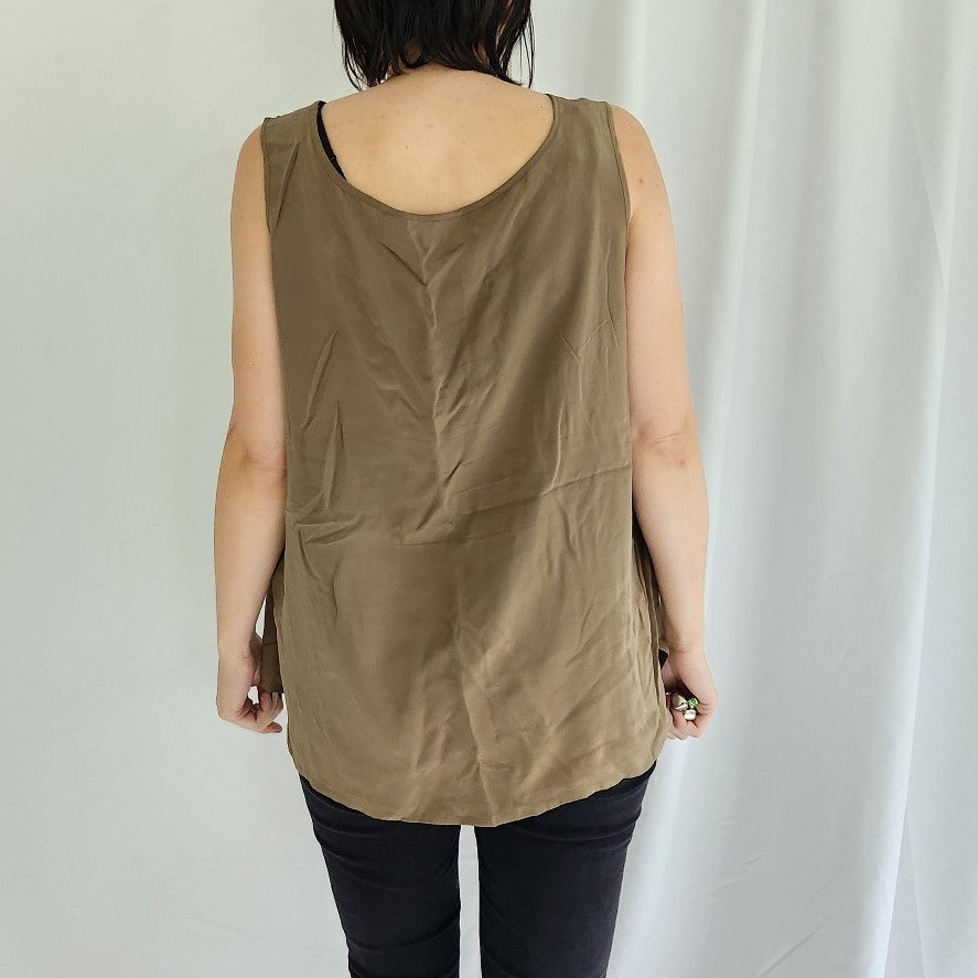 90s Olive Green Sleeveless Silk Blouse