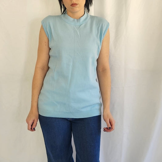 70s Blue Nylon Sleeveless Top