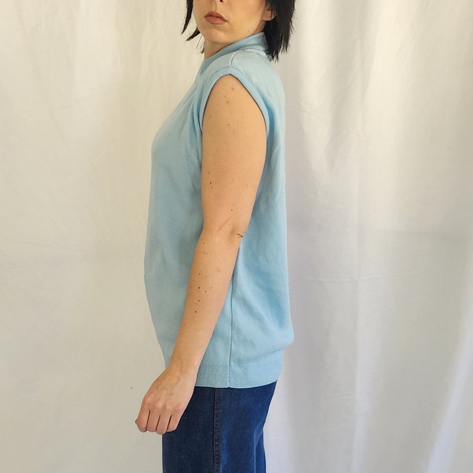 70s Blue Nylon Sleeveless Top