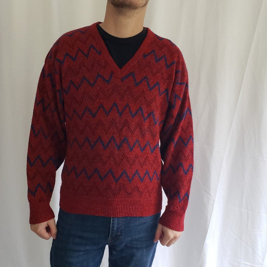 90s Red and Blue Chevron Jantzen Sweater